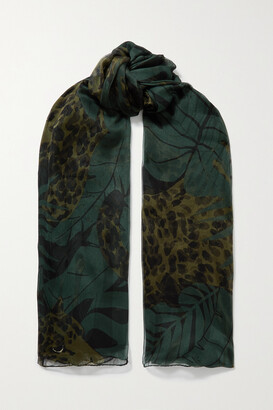 Saint Laurent Printed Silk-chiffon Scarf - Army green