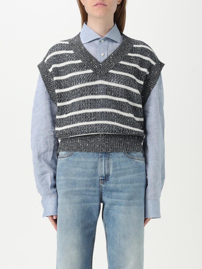 Brunello Cucinelli Waistcoat Woman color Blue