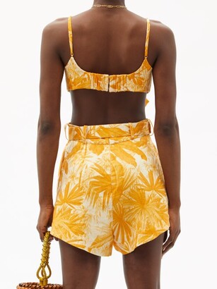 Zimmermann Mae Bow Palm-print Linen-voile Cropped Top - Yellow