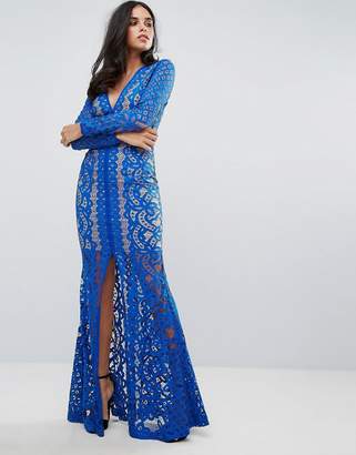 Forever Unique Lace Plunge Maxi Dress