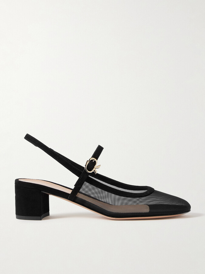 Gianvito Rossi Francoise Suede-trimmed Mesh Slingback Pumps - Black