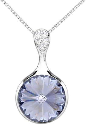 Swarovski EleQueen 925 Sterling Silver CZ Solitaire Round Pendant Necklace Adorned with Crystals