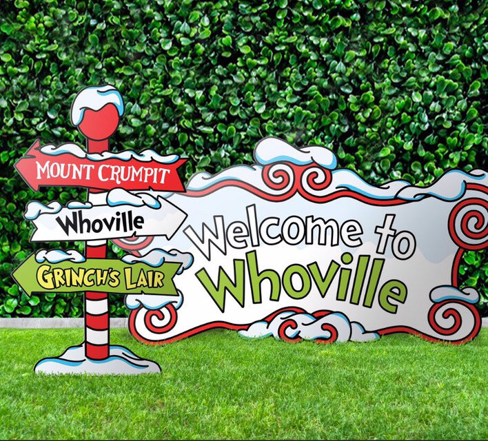 Grinch Yard Decoration, Whoville Sign Set, Welcome to Whoville Sign, Whoville Pole Sign, Printed on: 4mm CORRUGATED BOARD!