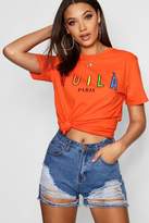 Thumbnail for your product : boohoo Tall Rainbow Graphic Voila Slogan T-Shirt