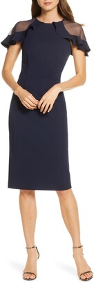 Eliza J Sheer Ruffle Shoulder Cocktail Dress