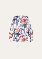 Floral-Print Gem-Embellished Silk Blo 