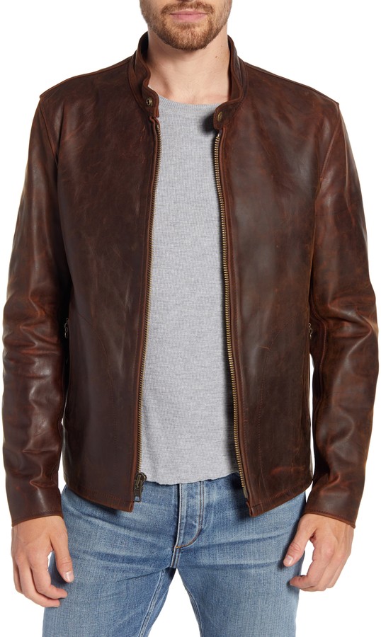 Schott Nyc Cafe Racer Lightweight Oiled Cowhide Leather Jacket