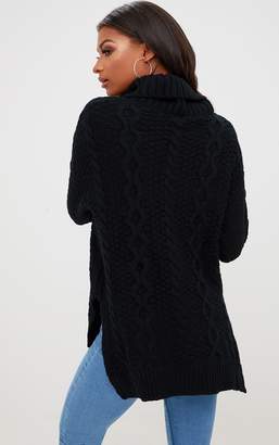PrettyLittleThing Black Chunky Cable Knit Roll Neck Jumper