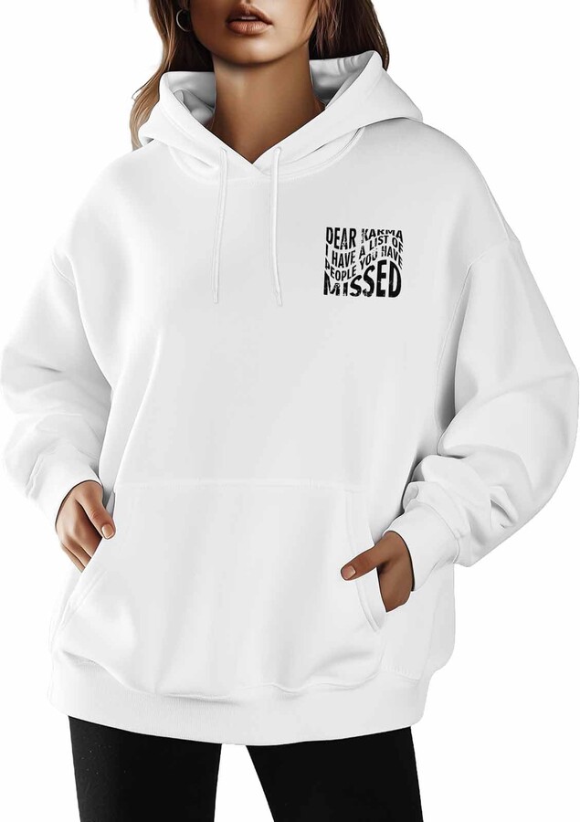 T&H XHome Womens Hoodies Graphic Pullover Sport Hoodie Graffiti Simple Retro Cozy Oversized Pockets Hooded Sweatshirt White-M