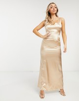 Thumbnail for your product : TFNC Bridesmaid satin maxi dress with deep plunge back in champagne