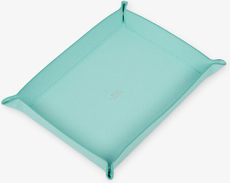 Smythson Bright Aqua Large Rectangular Leather Trinket Tray