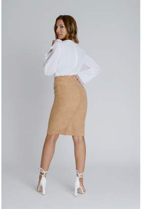 Zalinah White Alexa Suedette Pencil Skirt In Tan