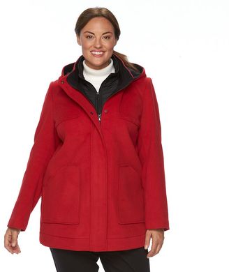 Croft & Barrow Plus Size ̈ Hooded Wool-Blend Double-Zip Jacket