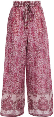 Zimmermann Amari Tasseled Printed Cotton-voile Wide-leg Pants