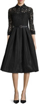 Thumbnail for your product : Rickie Freeman For Teri Jon Lace Full-Skirt Belted Cocktail Shirtdress