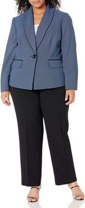 Le Suit Women's 1 Button Shawl Collar Basketweave Novelty Slim Pant Suit Business Set