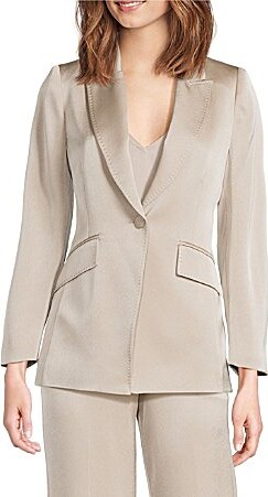 Marella Coordinating Cognac Satin Point Lapel Long Sleeve One-Button Blazer