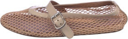Alaia Mesh Mary Jane Flats Neutrals Patent Leather Trim Semi-Pointed Toes Mary Jane Strap & Buckle Closure At Uppers Includes Box & Dust Bag