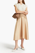 Thumbnail for your product : Vince Paneled plissé satin and georgette midi skirt