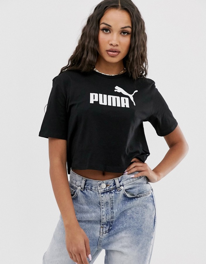 Puma Essentials cropped logo t-shirt in black - ShopStyle Activewear Tops