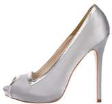 Thumbnail for your product : Alexander McQueen Satin Peep-Toe Pumps Silver Satin Peep-Toe Pumps