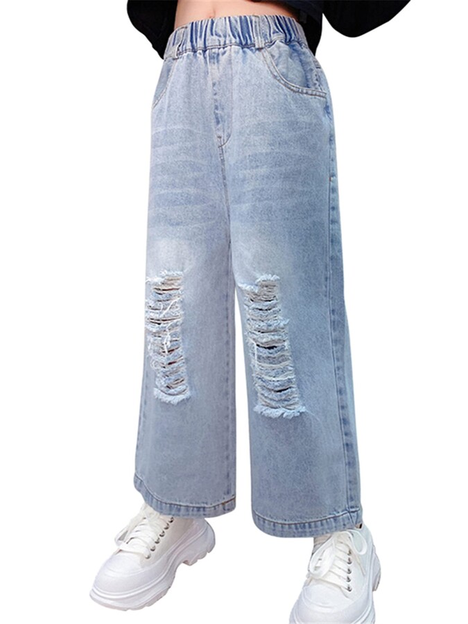 Off The High Street Girls Skinny Jeans Kids Adjustable Waistband Navy Grey Denim 4-16 Years 