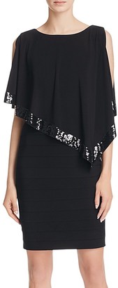 Adrianna Papell Matte Jersey Sequined Capelet Dress