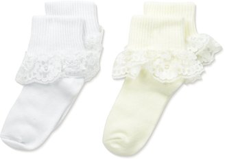 Country Kids Baby Girls Simple Lace Sock 2 Pairs, White/Ivory, 5 6 Shoe Size 3 71/2 Months