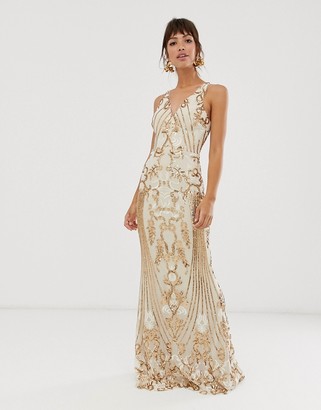 bariano tiered contrast lace maxi dress in white