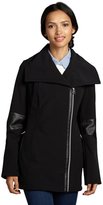 Thumbnail for your product : Calvin Klein black softshell faux leather trimmed asymmetrical zip coat