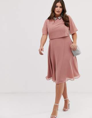 ASOS Curve DESIGN Curve midi dress with crop top and 3D embellished collar