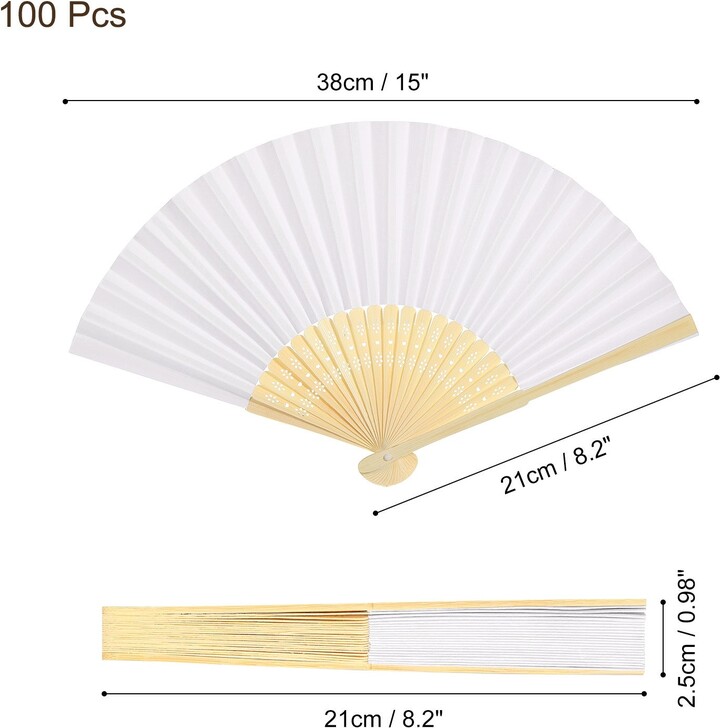 Unique Bargains White Paper Fan 100Pcs Folding Hand Fans Bamboo
