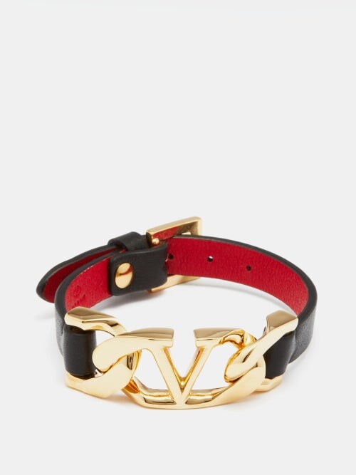 Gold Black Leather Bracelet | ShopStyle