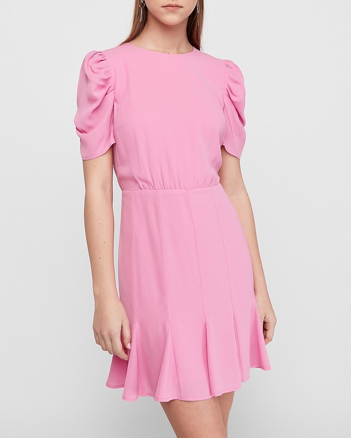 Express Puff Sleeve Fit & Flare Dress - ShopStyle