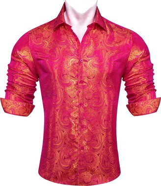 Barry Wang Red Paisley Button Up Shirt Black Dress Shirt For Men