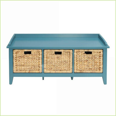 Storage Bench with 3 Rattan Drawers – Low-Profile | Beige | Wood