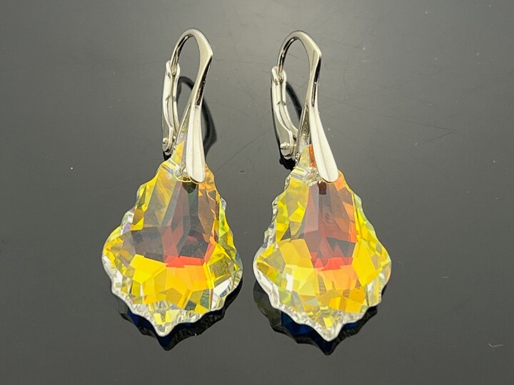 Etsy Large Ab Crystal Baroque Drop Earrings . Swarovski Dangles 925 Sterling Silver Leverbacks