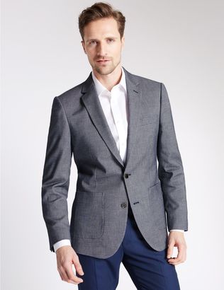 Marks and Spencer Blue Textured Tailored Fit Jacket