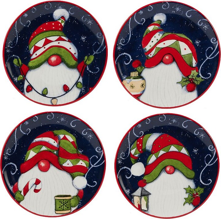 Certified International Hoiday Magic Gnomes 4-pc. Canape Plate Set