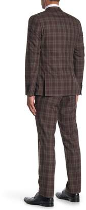 Paisley & Gray Olive Red Check Two Button Notch Lapel Slim Fit Suit