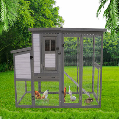 79"Large Chicken Coop With Perches, Wooden Outdoor Chicken Cage With Large Nesting Box, Weatherproof Open Asphalt Roof &Removable Bottom, Duck House,