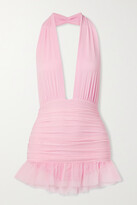 Thumbnail for your product : Norma Kamali Mio Ruffled Ruched Stretch-mesh Halterneck Swimsuit - Pink