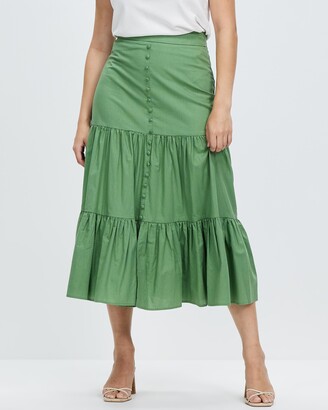 Atmos & Here Women's Green Midi Skirts - Adelyn Tiered Midi Skirt