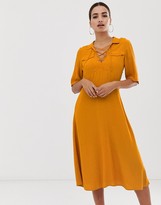 Thumbnail for your product : ASOS DESIGN midi shirt dress with lace up front