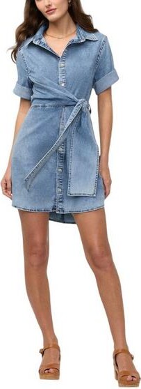 DUER Women's Performance Denim Lite Wrap Shirt Dress XSmall Light Stone