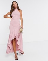 Thumbnail for your product : Little Mistress halterneck fishtail bridesmaid dress in light pink