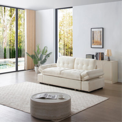 Latitude Run Sleeper Sofa Sofa Bed- 3 In 1 Pull Out Couch Bed With Linen Chaise For Living Room Sofa Sleeper With Pull Out Bed3ColorBeige