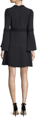 Elie Saab Bell-Sleeve Macrame-Inset Cocktail Dress, Black