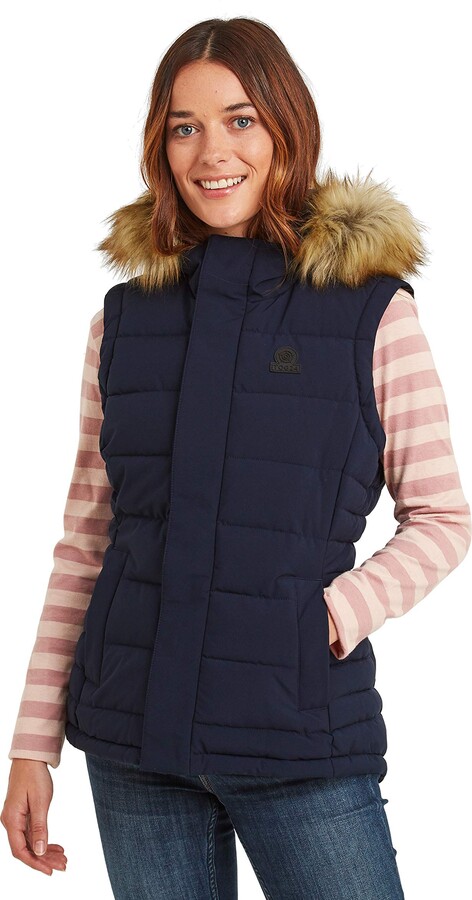 TOG 24 Cowling Womens Ultra Warm Wind Resistant Padded Gilet with Pockets and Faux Fur Trim Hood