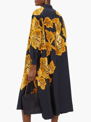 Biyan Liga Floral Velvet-applique Silk-satin Dress - Navy Multi